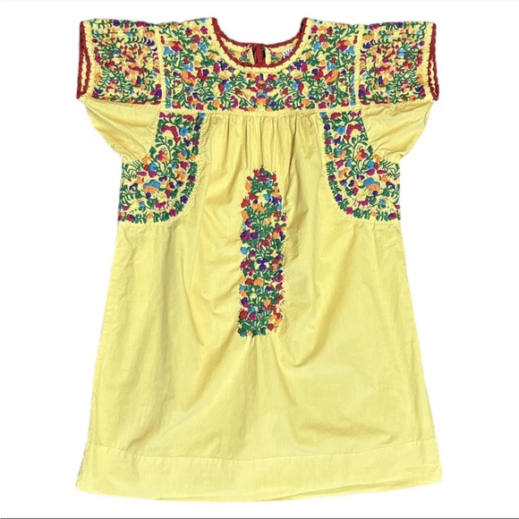 Sister Mary Dresses & Skirts - SISTER MARY Mary Lou Dress Sz XS Yellow floral Embroidered Red Trimming Boho GUC